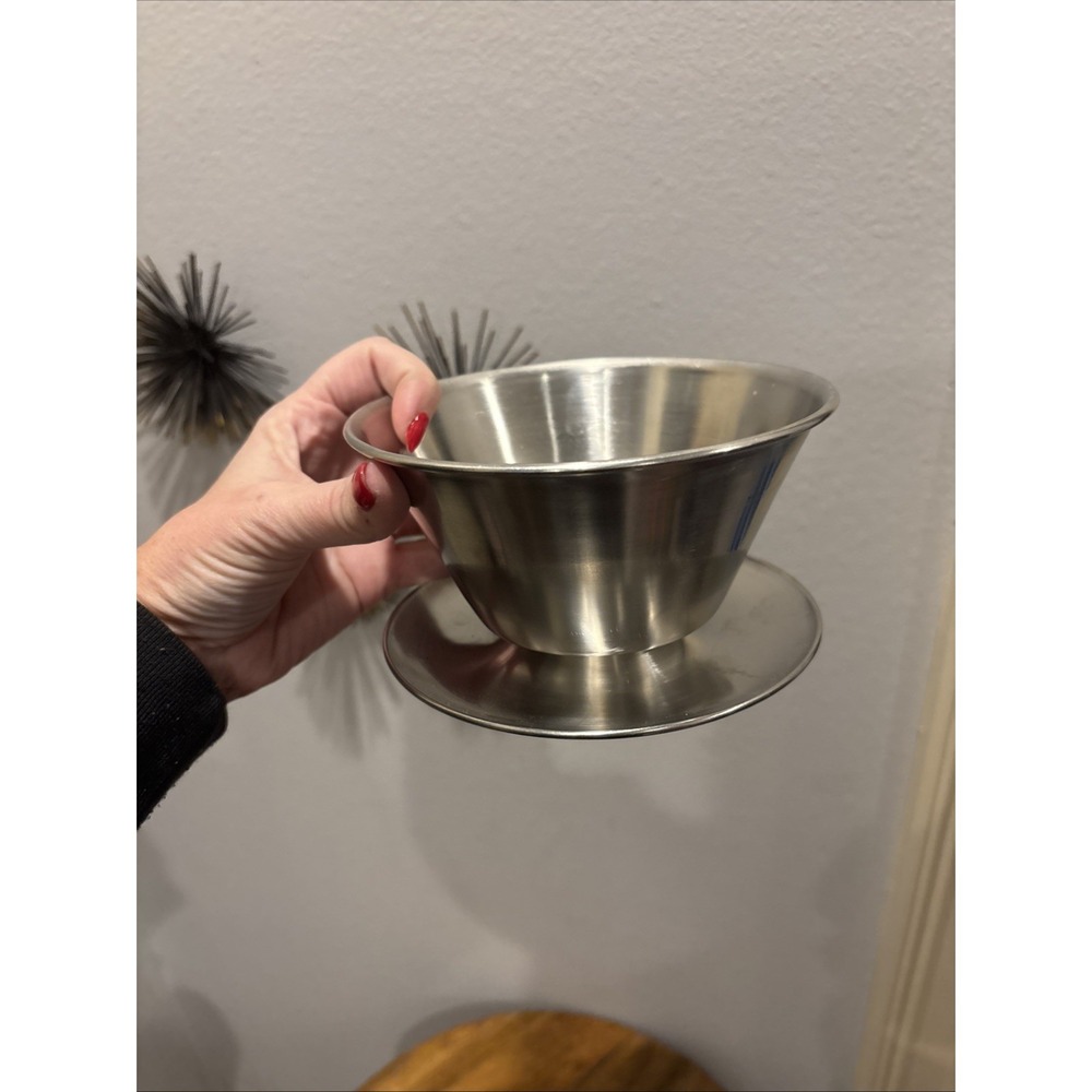 MCM Vintage Leonard Stainless Steel Sauce/ Gravy Deep Bowl w/Attached Underplate